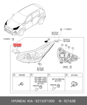 Kia sportage 18- планка крепления фары левая со стороны крыла 92132F1000 HYUNDAI KIA