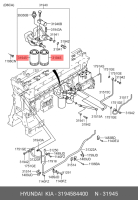 Hyundai Kia D6CB, D6CA фильтр топливный 3194584400 HYUNDAI KIA