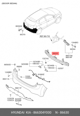 Kia Rio Sedan Усилитель заднего бампера 866304Y000 HYUNDAI KIA