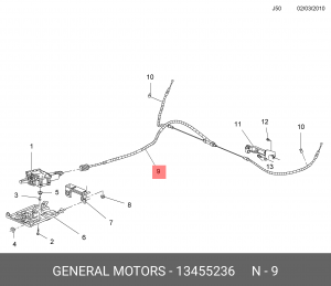 Opel Meriva B трос стояночного тормоза (электр.) 13455236 GENERAL MOTORS