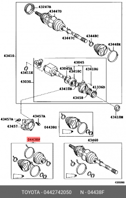 Toyota Rav4 00-05 к-т пыльника приводного вала 04427-42050 TOYOTA