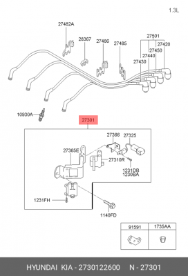Hyundai Accent 00-/Getz 02-05 SOHC катушка зажигания 2730122600 HYUNDAI KIA