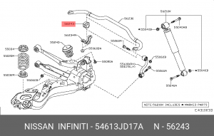 Nissan Qashqai, X-Trail T31, T32 втулка заднего стабилизатора D=17 54613JD17A NISSAN INFINITI
