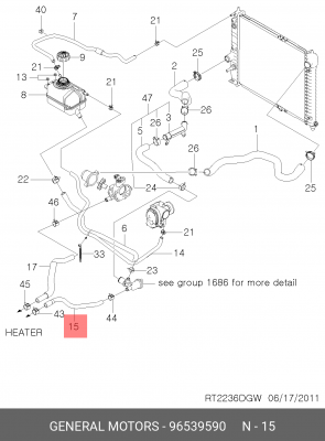 Chevrolet Aveo04-11 шланг радиатора отопителя 96539590 GENERAL MOTORS