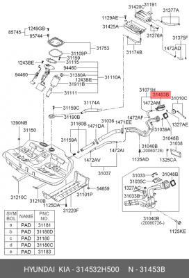 Kia Ceed/i30 06-11 фильтр вентиляции топливного бака 314532H500 HYUNDAI KIA