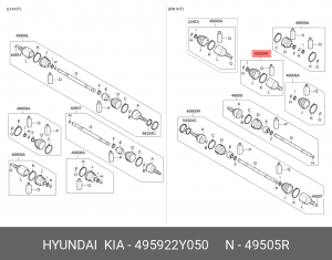 Kia Sportage 10-\Hyundai IX35 ШРУС внутренний АКПП/МТ 4WD правый дизель 49592-2Y050 HYUNDAI KIA