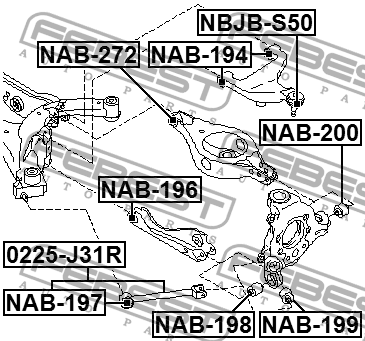 Infiniti FX 35 03-, Murano Z50 (в кулак перед ) Honda Civic СЕДАН 06-12 с/блок з NAB-198 FEBEST