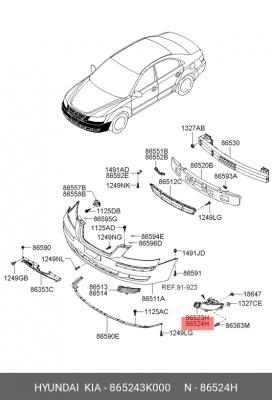 Sonata NF заглушка ПТФ правая 865243K000 HYUNDAI KIA