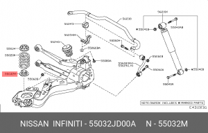 прокладка задней пружины нижняя!\ Nissan Qashqai (J10E) 2.0 07> 55032-JD00A NISSAN INFINITI