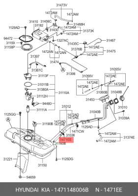 Hyundai Solaris 17- Хомут топливной горловины 1471148006B HYUNDAI KIA
