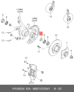 Kia Rio 00-05 кольцо м/у перед ступичн.подшипниками 6.645 MB01033041 HYUNDAI KIA