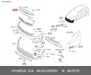 УПЛОТНИТЕЛЬ БАМПЕРА ПЕРЕДНЕГО ВЕРХНИЙ 86362H0000 HYUNDAI KIA