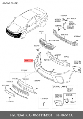 Kia Cerato Coupe 09 Накладка переднего бампера 865111M301 HYUNDAI KIA