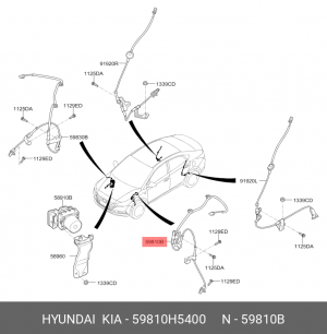Hyundai Solaris/Rio 17 - Датчик АБС передний левый 59810H5400 HYUNDAI KIA