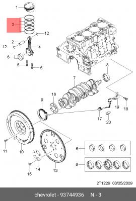Chevrolet Aveo F14D4 кольца поршневые STD 93744936 GENERAL MOTORS