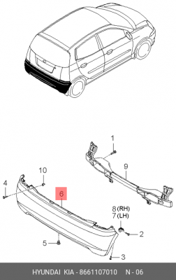 Kia Picanto 06- задний бампер 8661107010 HYUNDAI KIA