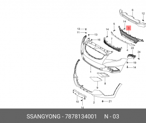 SS Actyon  11 - решетка радиатора 7878134001 SSANG YONG