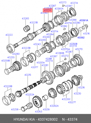 Hyundai Accent Кольцо синхронизатора 3\4 передачи 4337428002 HYUNDAI KIA