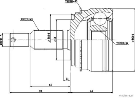 Mitsubishi Space Star ШРУС наружный 25х54х22 под ABS J2825126 H B JAKOPARTS NIPPARTS
