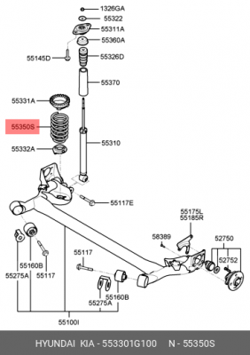 Hundai Verna 06- пружина зад 553301G100 HYUNDAI KIA