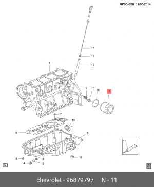 Daewoo Nexia/Lanos/Lacetti/Espero/Aveo 1,4 F14D3/Cruze 1.6 (109л.с) фильтр масля 96879797 GENERAL MOTORS