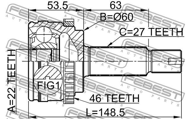 Kia Cerato 09-12 1.6/ Ceed 12-16 ШРУС наружный 22*60*27 2210-CERA46 FEBEST