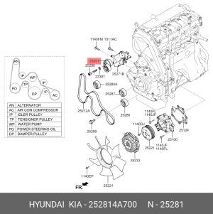 HYUNDAI Starex H-1 (07-) 2.5 ролик натяжной ремня агрегатов 252814A700 HYUNDAI KIA