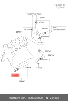 Hyundai Accent99- DOHC кольцо трубки к термостату 2546223000 HYUNDAI KIA
