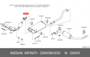 Nissan Qashqai, X-Trail T31 2.0 прокладка кольцо примной трубы 206958H320 NISSAN INFINITI