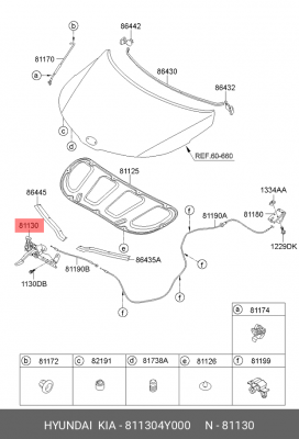 Kia Rio 3 - замок капота 811304Y000 HYUNDAI KIA