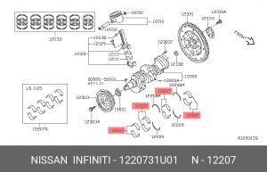 Nissan Maxima вкладыши коренные (2шт) на все шейки 12207-31U01 NISSAN INFINITI