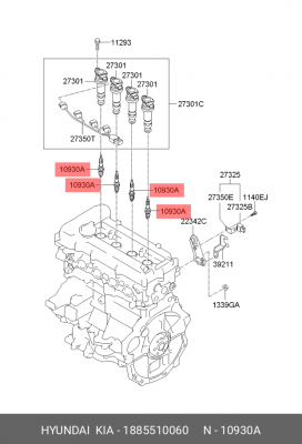 Hyundai Elantra 1.6 09-11/Solaris/Rio 12-/Ceed 1.6 09-12/i30 09-12 свеча зажиган 1885510060 HYUNDAI KIA