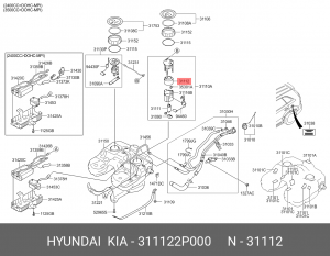 Hyundai SantaFeCM 2.4б 10-12/SorentoXM 2.4б 09-12 Фильтр топливный 311122P000 HYUNDAI KIA