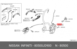 Nissan Qashqai 06- замок передней правой двери 80500-JD900 NISSAN INFINITI