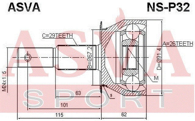Nissan Pathfinder R51 05- ШРУС наружный л=п NS-P32 ASVA