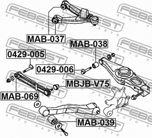MITSUBISHI PAJERO 00- сайлентблок задней подвески тяги  (косточка) MAB-069 FEBEST