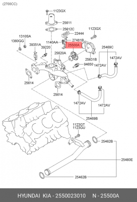 Hyundai Accent 99-/Getz DOHC/Matrix/Elantra 1.6-2.0б 00-05/Sonata G4GC/Tucson 2. 25500-23010 HYUNDAI KIA