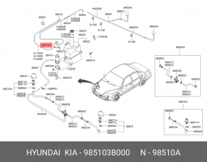 Мотор омывателя (Moтop oмывaтeля) 985103B000 HYUNDAI KIA