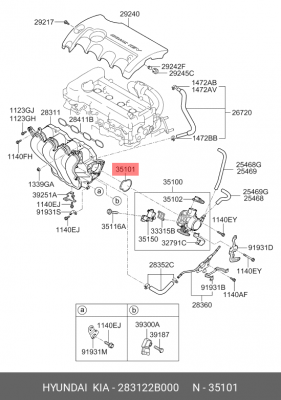 Hyundai Elantra 1.6 00-05 прокладка дроссельной заслонки 283122B000 HYUNDAI KIA