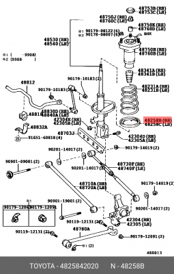 TOYOTA RAV 4 III, IV прокладка задней пружины нижняя 48258-42020 TOYOTA