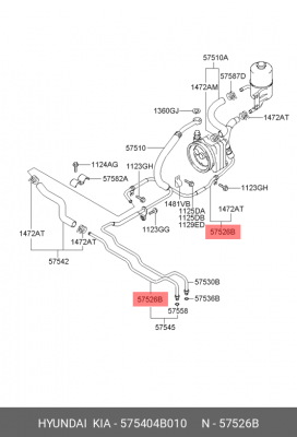 Hyundai Porter Трубка возвратная от бочка ГУРа 575404B010 HYUNDAI KIA