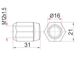 Mitsubishi, Toyota гайка колесная (закрытая) 12x1.5 / под ключ=21мм ST9094201021 SAT