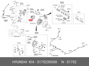 Hyundai Elantra 15-, Creta 2WD, Rio 17-, Soul 09- шпилька колеса зад. 517522K000 HYUNDAI KIA