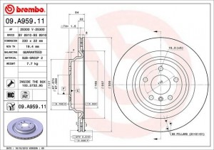 Mercedes ML(W166) 11->/GLE(W166/C292) 15- диск тормозной задний 09.A959.11 BREMBO
