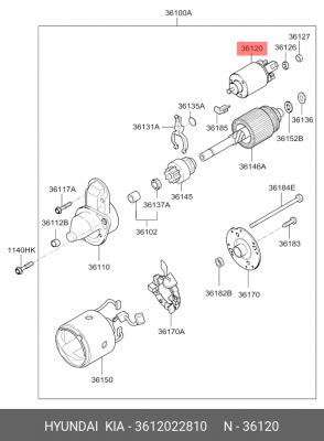 Hyundai Getz 08-/Rio 08-11 Реле втягивающее стартера VIN 3612022810 HYUNDAI KIA