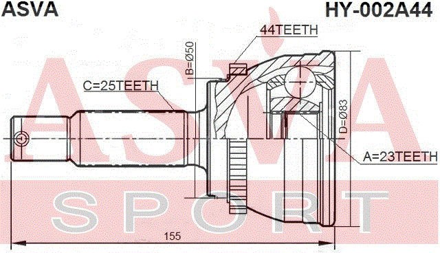 Hyundai Matrix 1,8 ШРУС наружный 23*50*25 HY-002A44 ASVA