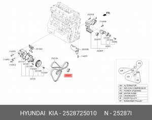 Hyundai NF/Sorento 11- 2.4б Ролик приводного ремня 25287-25010 HYUNDAI KIA