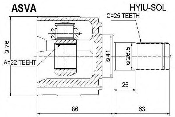 ШРУС внутренний 22x41x25 HYIU-SOL ASVA