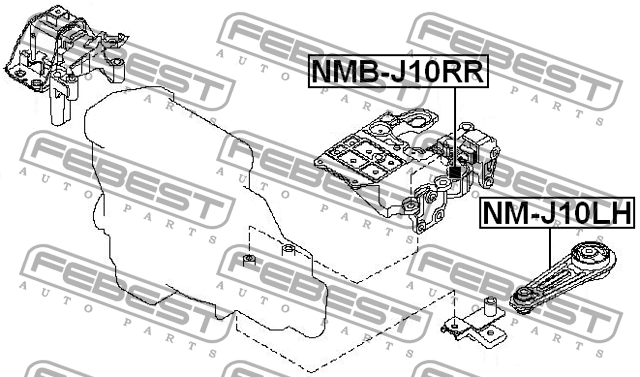 Nissan Qashqai 06-13 опора двс нижняя (гитара) NM-J10LH FEBEST
