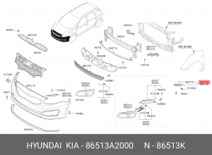 Kia Ceed 12 - кронштейн бампера левый 86513A2000 HYUNDAI KIA
